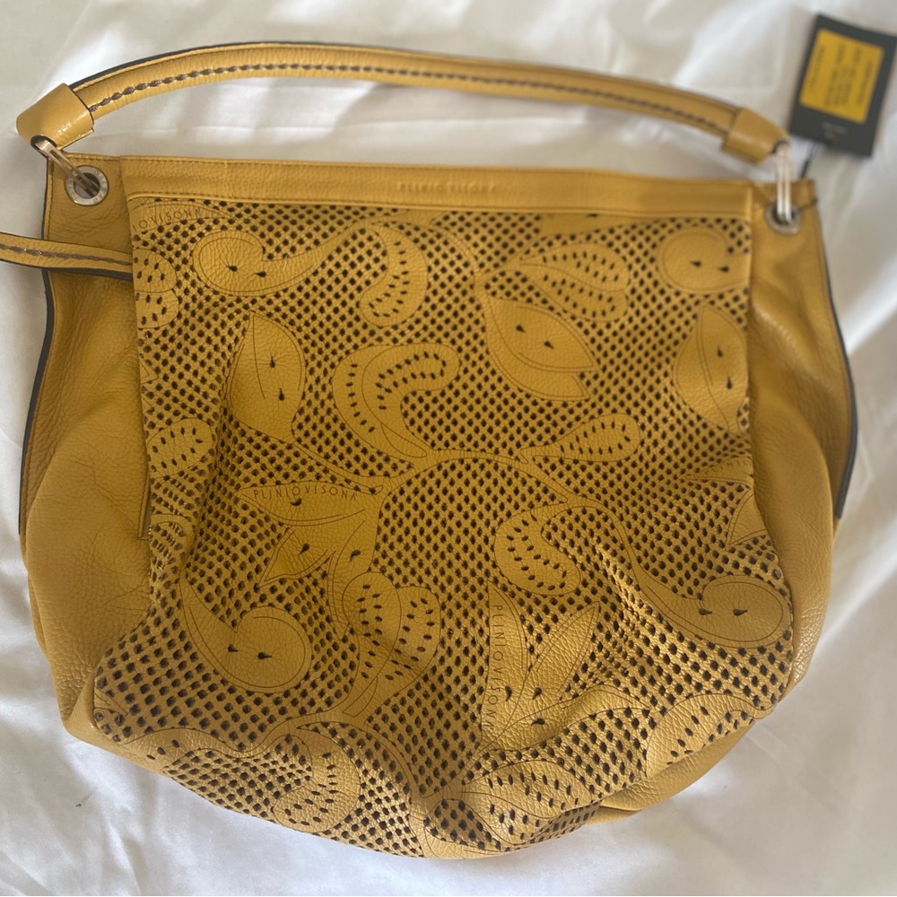 Plinio Visona Yellow Leather Shoulder Bag